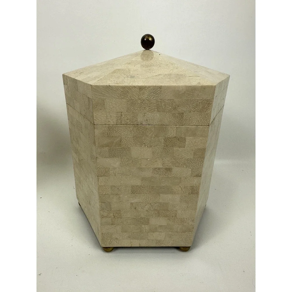 Maitland Smith Tessellated Hexagon Box Shell Stone Marble Over‎ Wood 14